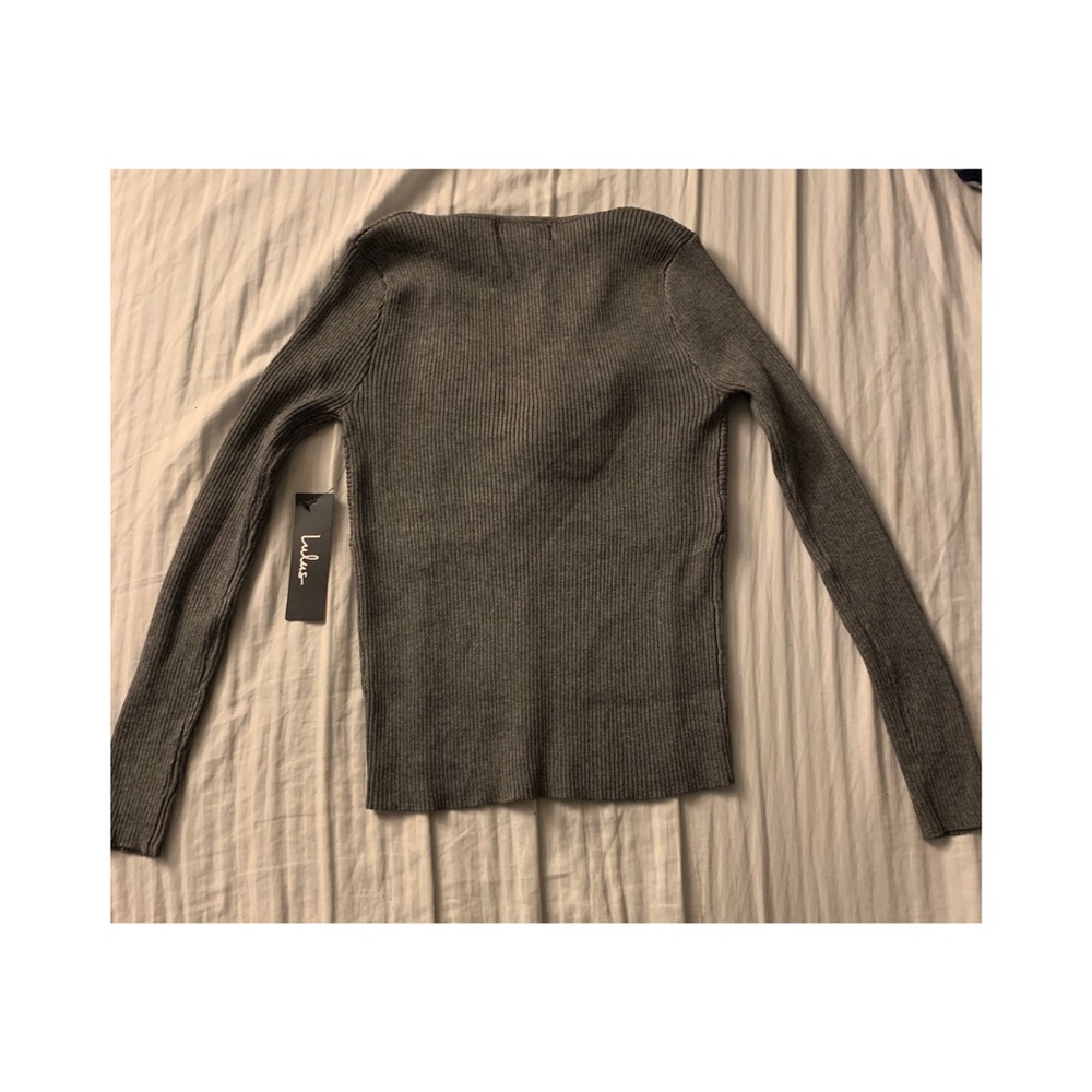Lulu’s Reseda Grey Knotted Ribbed Sweater - Picture 5 of 5